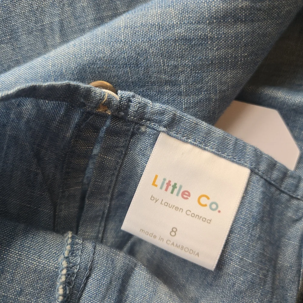 Little Co Girls Sz 8 Embroidered Floral 100% Organic Cotton Wide Leg Romper NWT - Picture 5 of 6